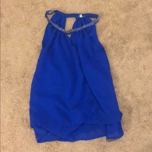 Blue neckline beaded blouse